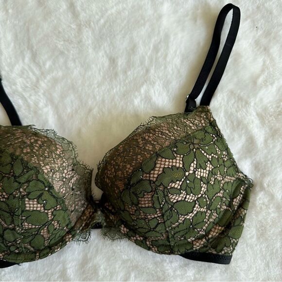 Victoria's Secret Dream Angels Green Lace Push Up Bra Women's Size 32C - Picture 2 of 14